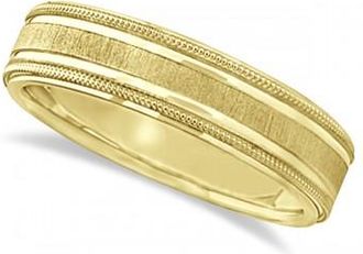 Allurez Carved Edged Milgrain Wedding Ring in 14k Yellow Gold (5mm)