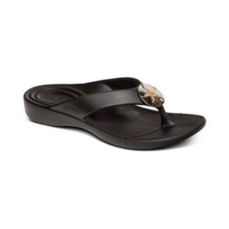 Aetrex Womens Maui Starfish Orthotic Flip Flop In Black