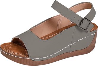 Generic Womens Open Toe Wedge Sandals Ankle Strap Casual Leather Sandal with Adjustable Straps Comfortable Platform Summer Shoes Boho Beach Walking Holiday Va