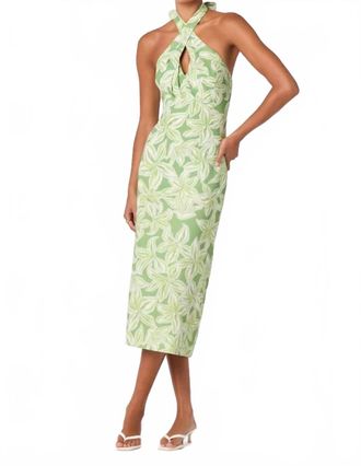 Astr Anita Halter Keyhole Midi Dress In Tropical Lime Floral