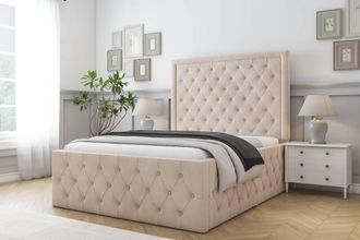 Comfort Beds Winchester Naples Bed Frame With Mattress-50 Upholstered in Light Sand | Size: Single