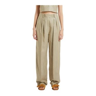 Marella Twill Broek - Dames - Broeken - Groen - Maat: M Linnen
