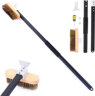 OEM Brosse &Agrave; Pizza - T&ecirc;te En Laiton Et Bois - Manche En Alliage DAluminium - Grattoir Int&eacute;gr&eacute; - Pour Four &Agrave; Pizza Et Grill - 1 Pi&egrave;ce