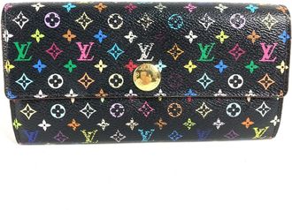 Louis Vuitton Black Multi-Color Purple Monogram Multicolore Canvas Long Wallet (Bi-Fold) (Pre-Owned)