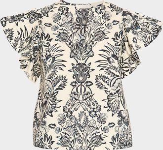 Ulla Johnson Severine Floral Flutter-Sleeve Blouse