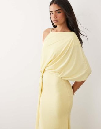 Asos Vestito lungo monospalla drappeggiato color limone-Giallo