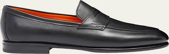 Santoni Mens Carlo Leather Penny Loafers