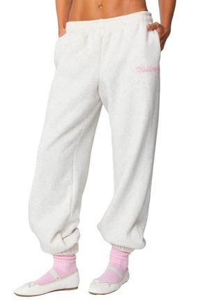 Edikted Sasha Bow Detail Sweatpants in Gray-Melange at Nordstrom, Size X-Large