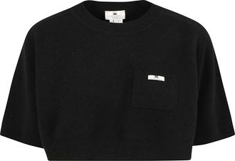 Elisabetta Franchi Cropped Wool-Cashmere Raglan Knit Top