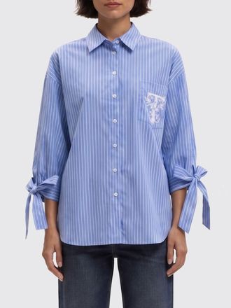 Twinset Camicia a righe in cotone relaxed fit con logo ricamato a contrasto