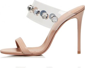 Generic Beige,7.5 UK,Slingback High Heel Mules for Womens Open Toe Stiletto Pumps Slip On Slide Two Strap Sandals Summer Dress Shoes