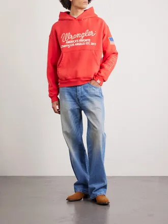 Cherry Los Angeles + Wrangler Americas Favorite Logo-Embroidered Printed Cotton-Fleece Hoodie