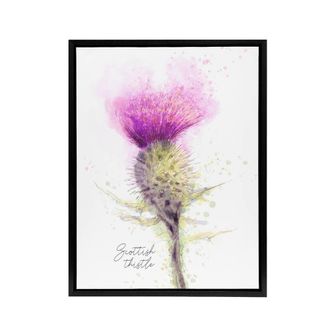 Artery8 Scottish Thistle Flower Head Framed Canvas Wall Art Print in Purple | Size: W24 x H32