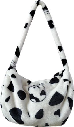 Yardwe Cute Plush Cow Pattern Crossbody Bag for Women Soft Shoulder Bag with Moderate Capacity for Smartphone Wallet Cosmetics Versatile Tote Purse Clutch