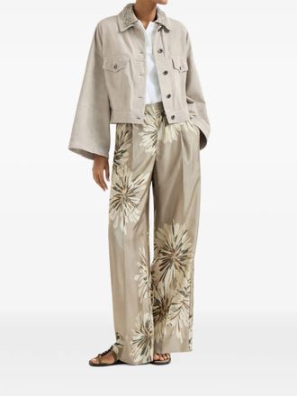 Brunello Cucinelli Brunello Cucinelli Womens Printed Silk Trousers - Sage Green - Size EU 34 (Womens)