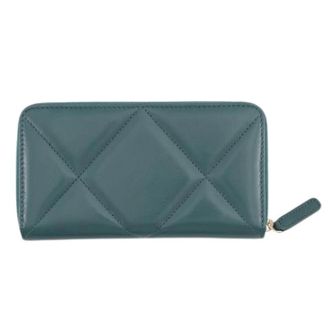 Chanel Pre-owned Long wallet (bi-fold) - Dames - Pre-owned - Groen - Maat: ONE Size Leer