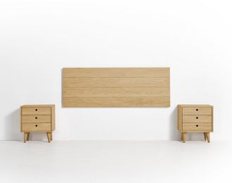 HOGAR 24 Cabecero acabado madera + 2 mesitas tres cajones cera