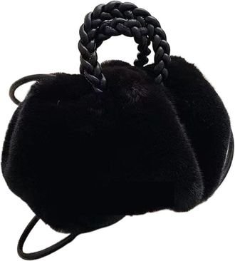Generic Womens Plush Bags Women Soft Plush Shoulder Bags Winter Furry Ladies Clutches Purse Small Handbags Female Crossbody(Black)