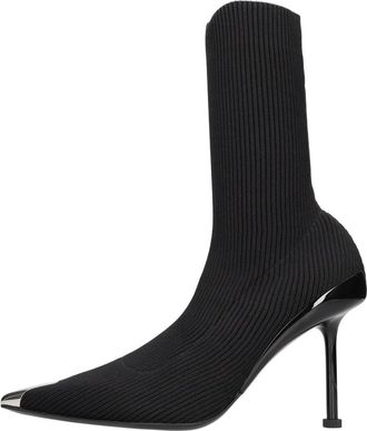 Alexander McQueen Stretch Fabric en Leren Enkellaarsjes - Dames - Laarzen met Hak - Zwart - 39 EU - Leer - Schoenen