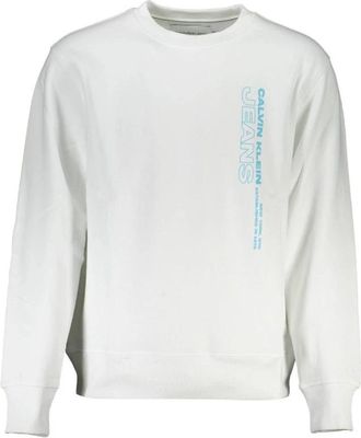 Calvin Klein Cotton Crew Neck Sweatshirt met Logo Print - Heren - Sweatshirts - Wit - XL - Katoen - Hoodies & sweatvesten