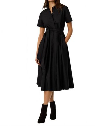 Toccin Megan Short Sleeve Tie-Front Midi Shirt Dress In Jet