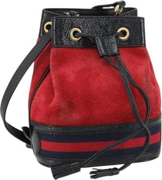 Gucci Pre-owned Bucket Bags, female, Red, Size: ONE SIZE Pre-owned Vintage Suede Bucket Bag