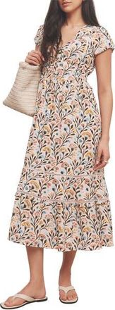 Mint Velvet Floral Print V-Neck Midi Dress in Orange at Nordstrom, Size 12