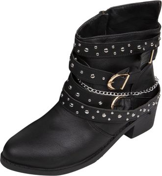 Generic Leather Boots Ladies Womens Boots Black Retro Wedges Chain Buckle Pointed Toe Zipper Ankle Shoe Boots for Women Low Block Heel Autumn Winter Boots Sho