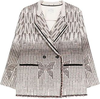 Forte_Forte Cr&egrave;me Geometrisch Patroon Double-Breasted Jas - Dames - Blazers - Beige - S - Jassen