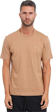 HUGO BOSS Katoenen T-shirt met logo - Heren - T-shirts - Beige - 5XL - Katoen - Tops