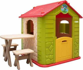 No Brand No Brand - Littletom Casa De Juegos Para Ni&ntilde;os Y Ni&ntilde;as Incl 1 Mesa 2 Taburetes Casita De Pl&aacute;stico Para Interiores Y Exteriores Verde Beige