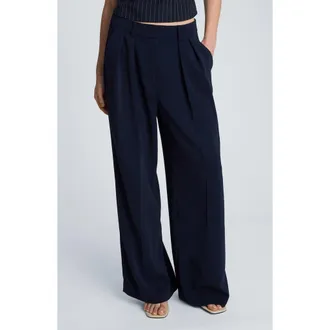 Kenneth Cole Double Pleated High Waist Wide Leg Pants in Dark Navy at Nordstrom, Size 14