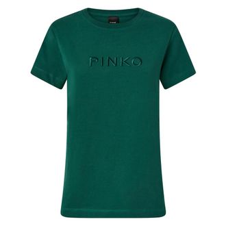 Pinko T-Shirts, female, Green, XS, Embroidered Logo Cotton T-shirt