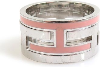 Herm&egrave;s Silver Pink Enamel Silver 925 Band Ring (Pre-Owned)