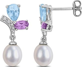 Delmar 6.5-7mm Cultured Freshwater Pearl & Gemstone Cluster Earrings in Multi/Silver at Nordstrom Rack