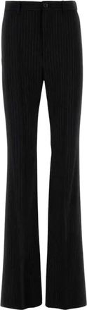 Balenciaga Zwarte Pinstripe Wollen Broek - Dames - Wijde Broeken - Zwart - M - Wol - Broeken