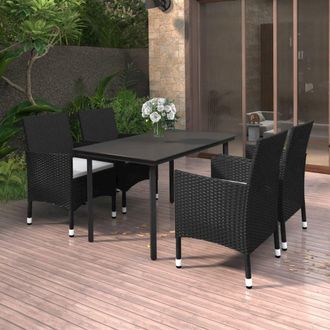 vidaXL 5 Piece Patio Dining Set with Cushions Poly Rattan and Glass