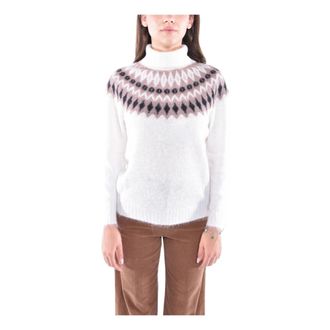 KANGRA Turtlenecks, female, White, XS, Soft Alpaca Norwegian Pattern Jumper