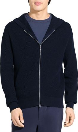 Theory Myhlo Perforated Waffle Cotton Zip Hoodie in Baltic - Xhx at Nordstrom, Size Xx-Large
