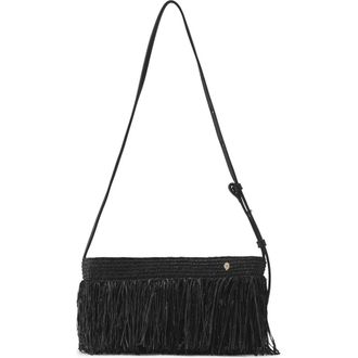 Helen Kaminski Dawn Fringe Raffia Shoulder Bag in Black at Nordstrom