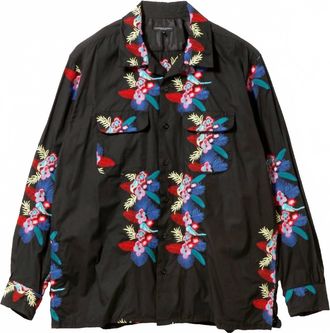 Engineered Garments Mens Classic Shirt In Black Floral Embroidery