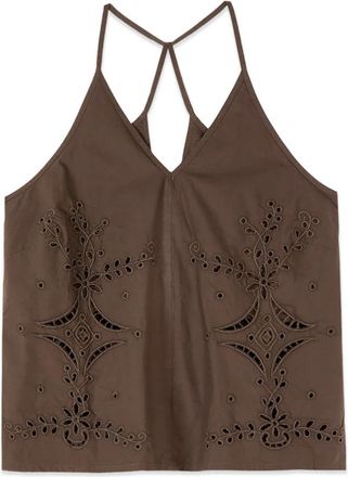 Oltre Perforated Cotton Top - Dames - Tops zonder mouwen - Bruin - L - Katoen - Tops