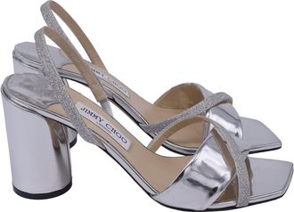 Jimmy Choo London Plum Metallic Slingback Sandals in Silver Patent Leather