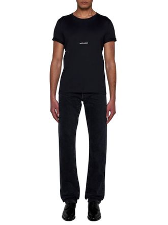 Saint Laurent Mens Logo Cotton T-Shirt Black T-Shirts And Polos