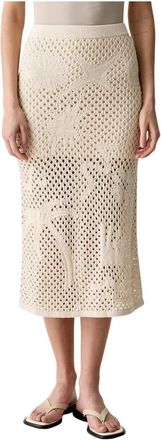 Zadig&Voltaire Open-Knit Midi Rok - Dames - Midirokken - Wit - M/L - Katoen - Rokken