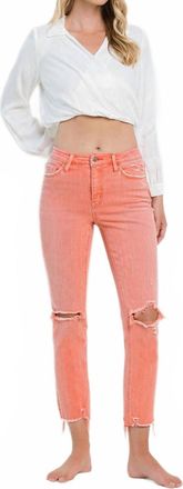 Flying Monkey Lantana High Rise Distressed Hem Crop Slim Straight Jeans In Pink