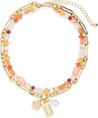 Nordstrom Rack Beaded Charm Necklace in Red- Natural- Gold at Nordstrom Rack