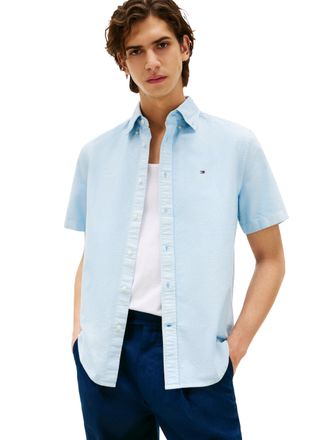 Tommy Hilfiger Short Sleeve Oxford Regular Fit, Mens Button Down Shirts, Breezy Blue, XXL