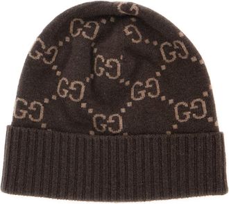 Gucci Mens Hat Gg Jacquard Brown Cashmere
