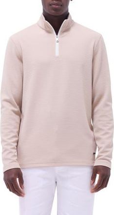 Bugatchi Waffle Knit Quarter Zip Performance Pullover in Sand at Nordstrom Rack, Size Xx-Large